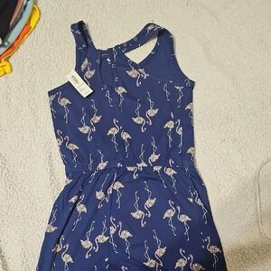 Girls Navy Flamingo Print Sleeveless Romper